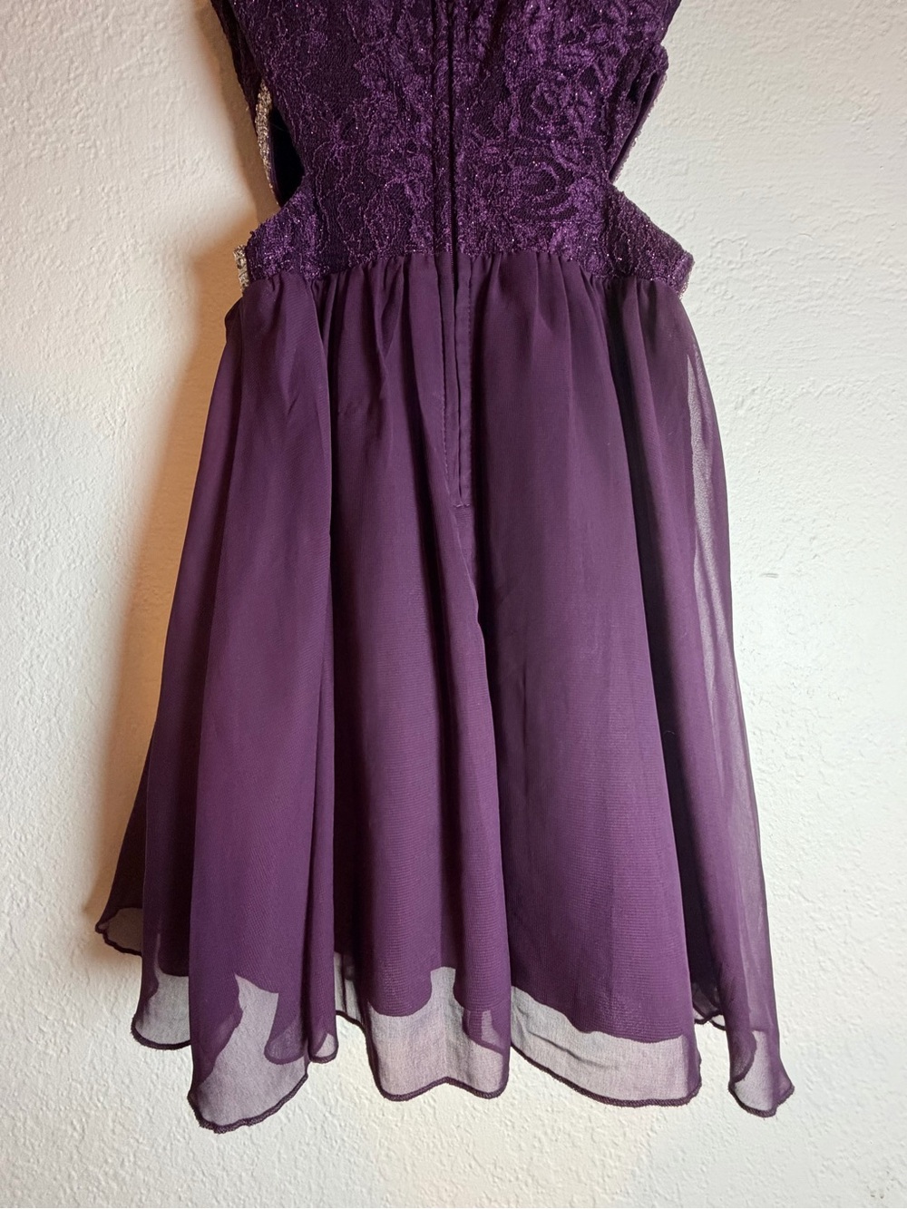 Speechless Plum Lace Mini Dress with Jeweled Waist - Picture 4 of 8